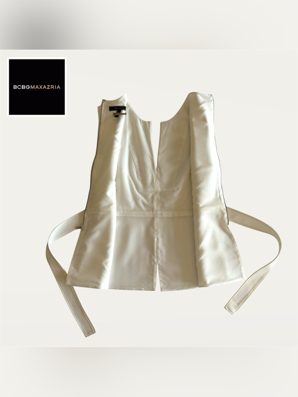 BCBGMaxAzria Women’s Ivory Sleeveless Décolleté Peplum Top - Picture 6 of 10